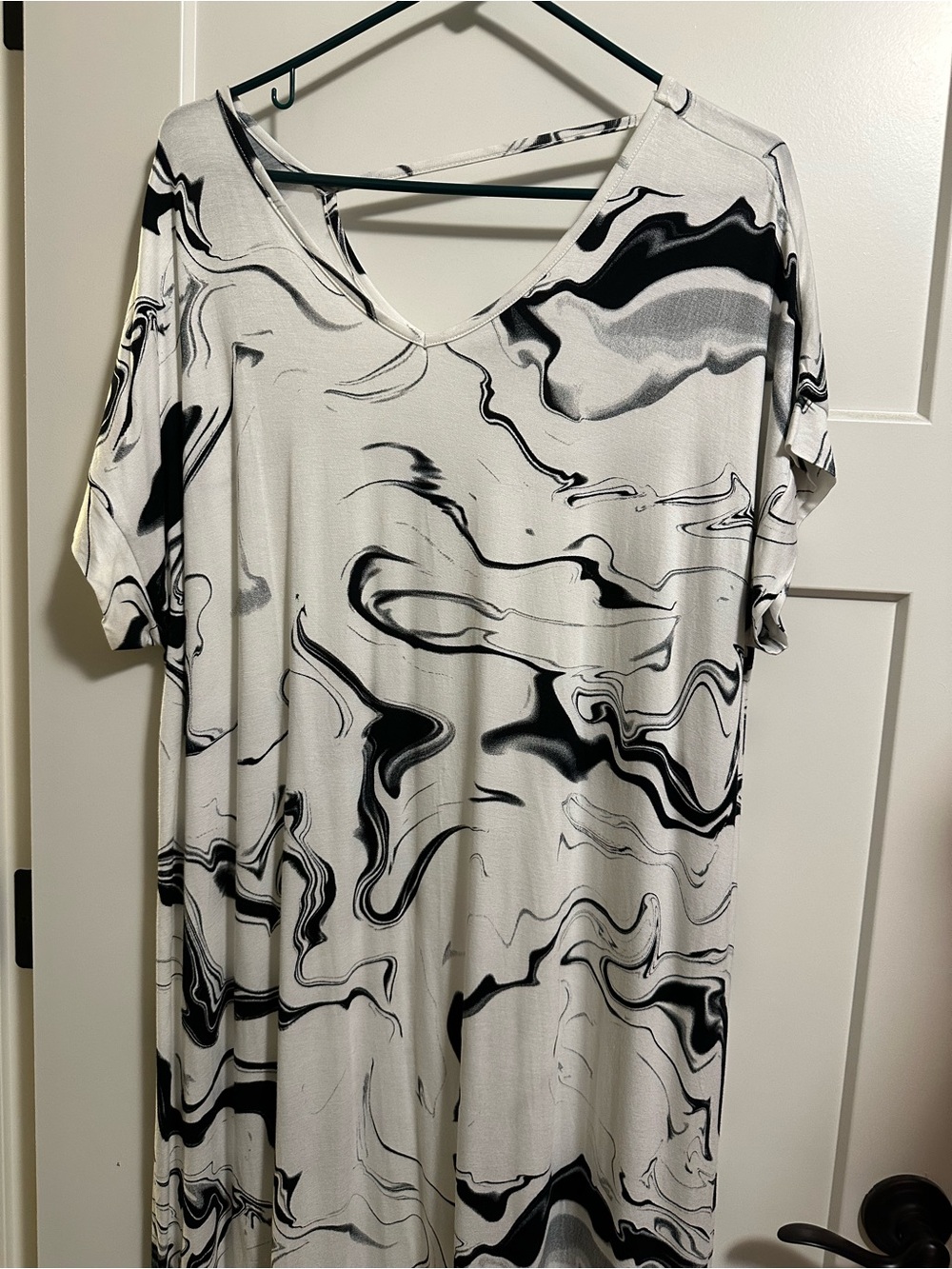 Black & White Marble V-Neck Maxi Dress